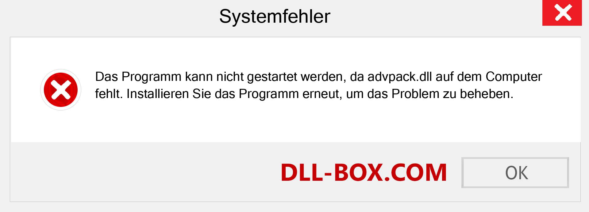 advpack.dll-Datei fehlt?. Download für Windows 7, 8, 10 - Fix advpack dll Missing Error unter Windows, Fotos, Bildern